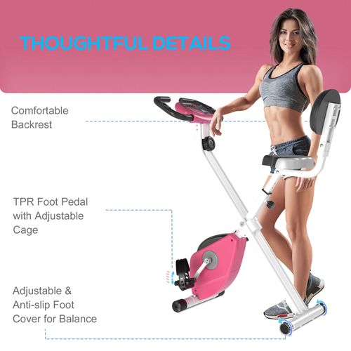 Magnetic Resistance Exercise Bike Foldable LCD Adjustable Seat Pink HOMCOM