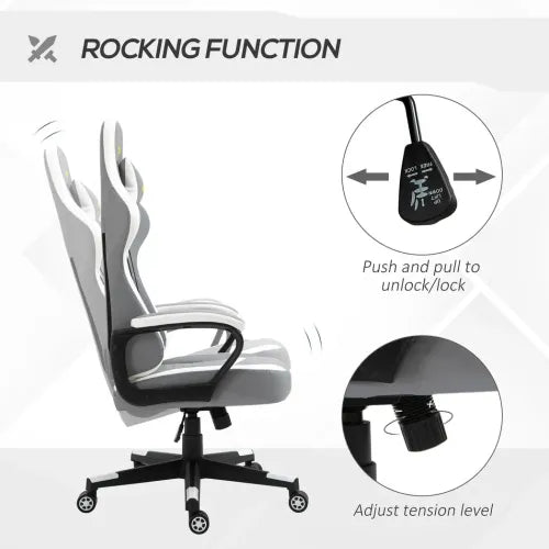 Racing Gaming Chair w/ Lumbar Support Headrest Gamer Office Chair Grey White