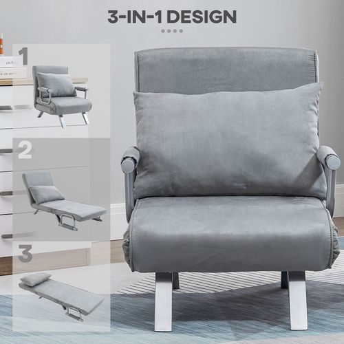 Sofa Bed Foldable Portable Armchair Sleeper Lounge  Pillow Light Grey