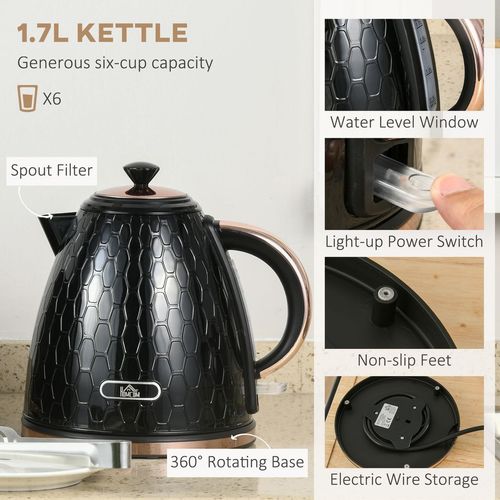 Kettle and Toaster Set 1.7L Fast Boil Kettle & 2 Slice Toaster Set Black HOMCOM