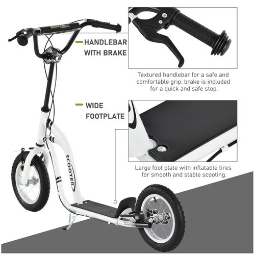 Dual Brakes Kick Scooter 12-Inch Inflatable Wheel Ride On Toy HOMCOM