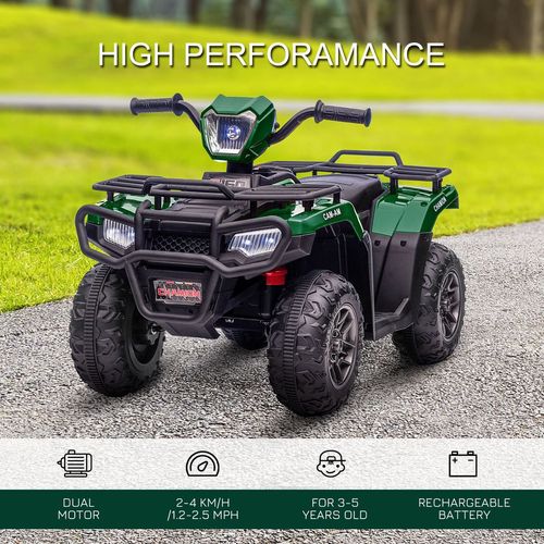 12V Electric Quad Bike for Kids w/ LED Headlights Music Green HOMCOM