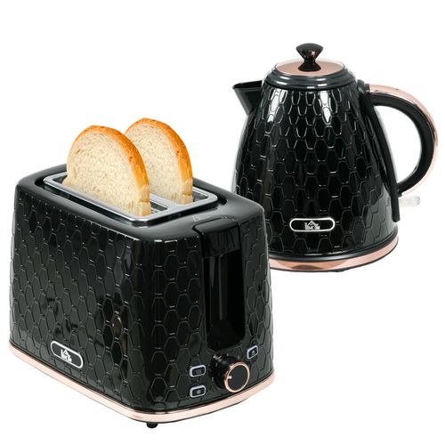 Kettle and Toaster Set 1.7L Fast Boil Kettle & 2 Slice Toaster Set Black HOMCOM