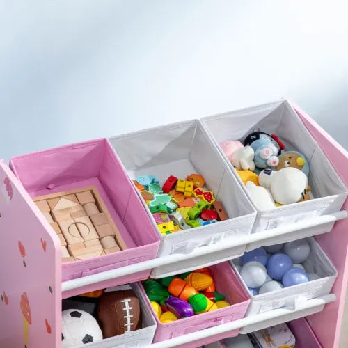 Kids Storage Unit with 9 Removable Storage Baskets for Nursery Playroom Pink