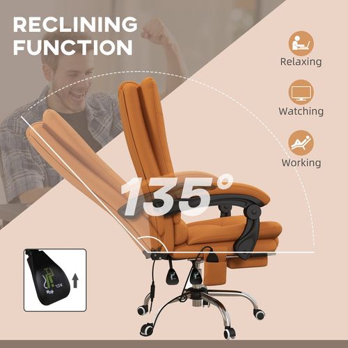 PU Leather Vibration Massage Office Chair with Heat Footrest Brown Vinsetto