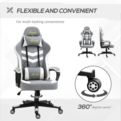 Racing Gaming Chair w/ Lumbar Support Headrest Gamer Office Chair Grey White