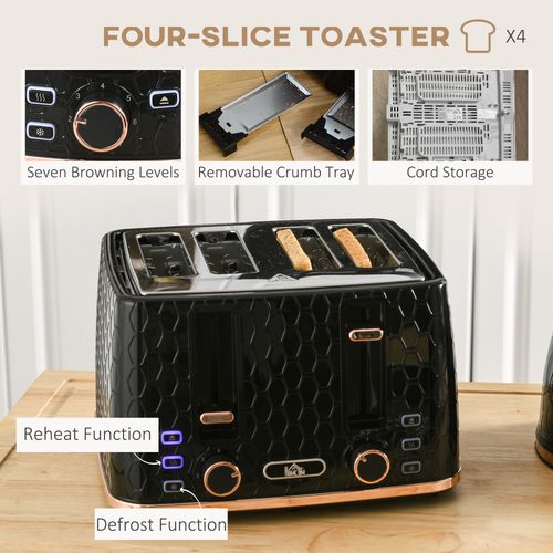 Kettle and Toaster Set 1.7L Fast Boil Kettle & 2 Slice Toaster Set Black HOMCOM