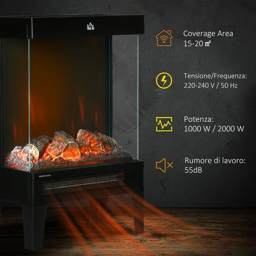 Fireplace Heater Quiet LED Flame Effect Overheating Protection 1000/2000W