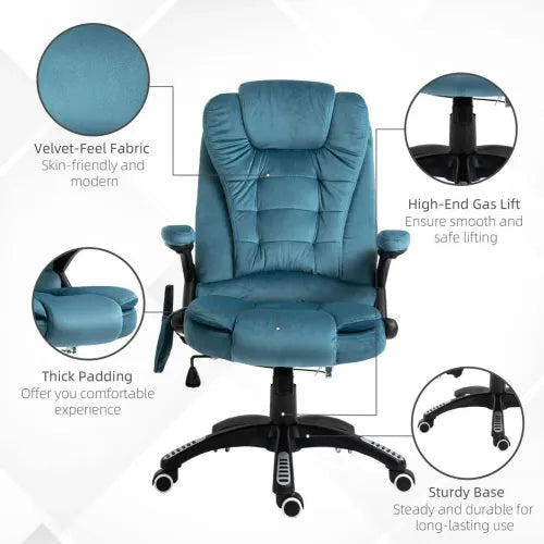 Executive Reclining Chair w/ Heating Massage Points Relaxing Headrest Blue