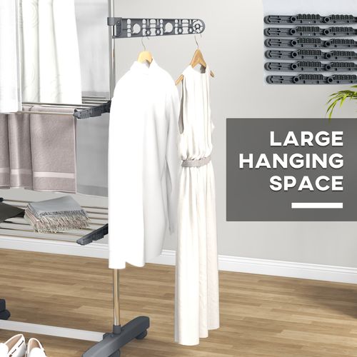 3-Tier Large Clothes Airer Stainless Steel Clothes Drying Rack Grey HOMCOM