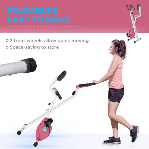 Magnetic Resistance Exercise Bike Foldable LCD Adjustable Seat Pink HOMCOM