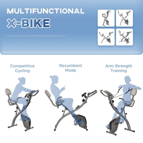 2-In-1 Upright Exercise Bike 8-Level Adjustable with Pulse Sensor Grey HOMCOM