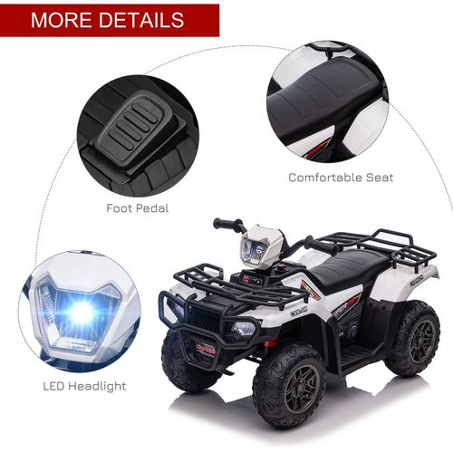 12V Electric Quad Bike for Kids w/ LED Headlights Music White HOMCOM