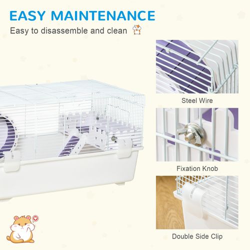 Two-Tier Hamster Cage Gerbil Haven w/Exercise Wheel Water Bottle Ladder White