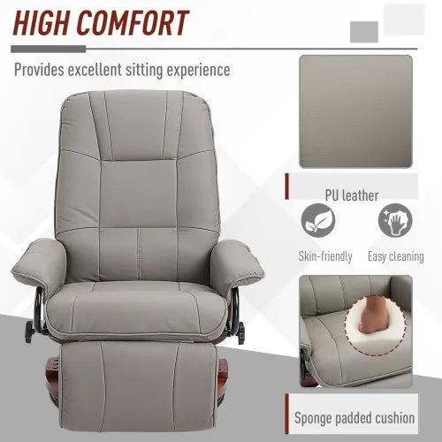 Ergonomic Recliner Sofa Chair PU Leather Armchair Lounger with Footrest Grey