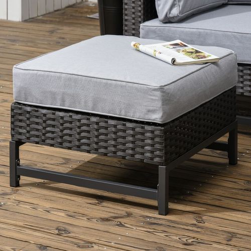 5 PCS Rattan Corner Sofa Rattan Garden Furniture Wood Grain Plastic Top Table