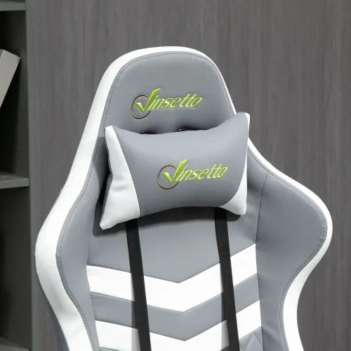 Racing Gaming Chair w/ Lumbar Support Headrest Gamer Office Chair Grey White