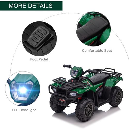 12V Electric Quad Bike for Kids w/ LED Headlights Music Green HOMCOM