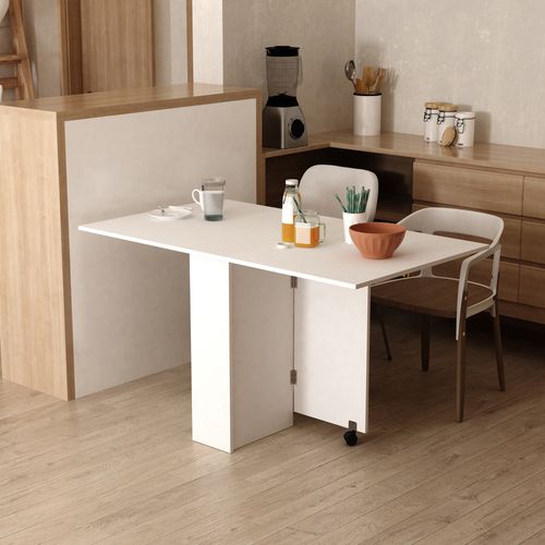 Kitchen Folding Desk Mobile Drop Leaf Dining Table Wheel Storage Shelves White