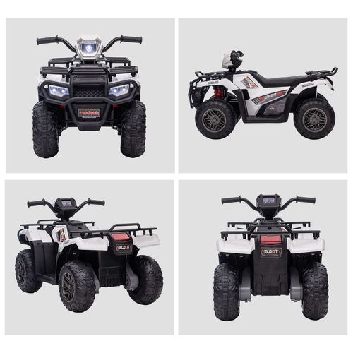 12V Electric Quad Bike for Kids w/ LED Headlights Music White HOMCOM