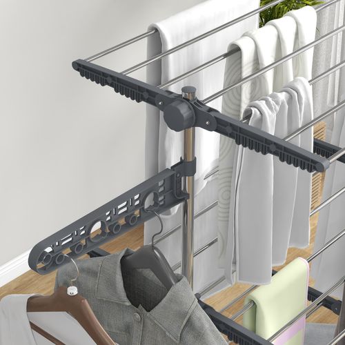 3-Tier Large Clothes Airer Stainless Steel Clothes Drying Rack Grey HOMCOM