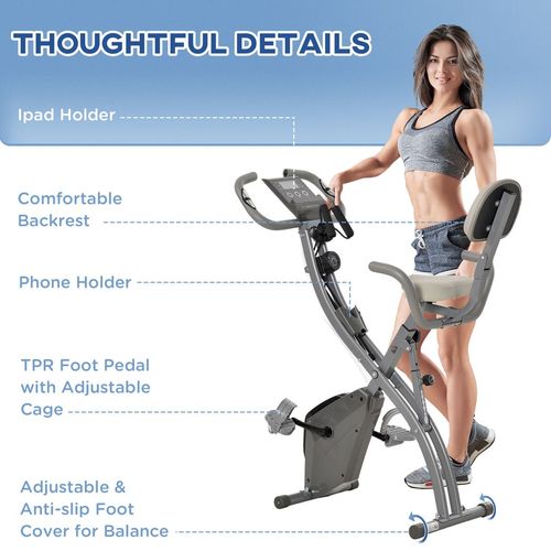 2-In-1 Upright Exercise Bike 8-Level Adjustable with Pulse Sensor Grey HOMCOM