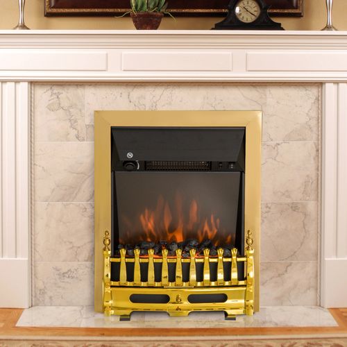 LED Flame Electric Fire Place 2000W Coal Burning Effect Heat-Golden