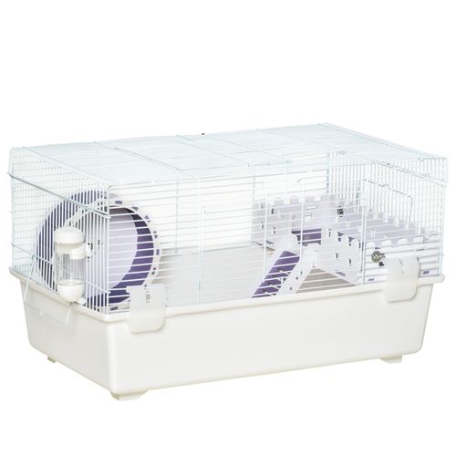 Two-Tier Hamster Cage Gerbil Haven w/Exercise Wheel Water Bottle Ladder White