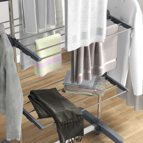 3-Tier Large Clothes Airer Stainless Steel Clothes Drying Rack Grey HOMCOM