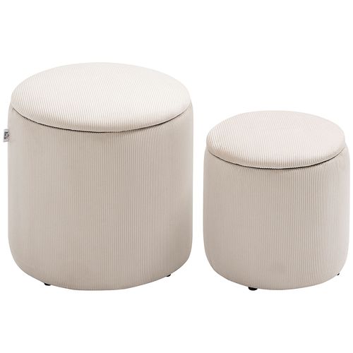 Modern Fabric Storage Ottoman with Removable Lid Set of 2 Cream White HOMCOM