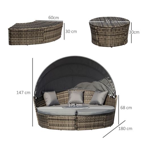 5 PCs Cushioned Outdoor Plastic Rattan Round Sofa Bed Table Set Grey Outsunny