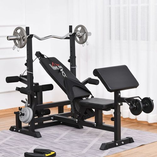 Multi-Exercise Full-Body Weight Bench with Bench Press & Leg Extension HOMCOM