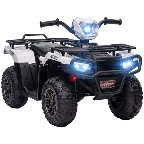 12V Electric Quad Bike for Kids w/ LED Headlights Music White HOMCOM