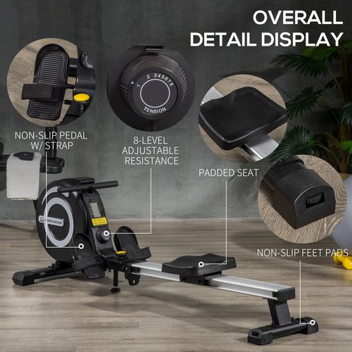 Fitness Adjustable Magnetic Rowing Machine Rower w/ LCD Digital Monitor HOMCOM