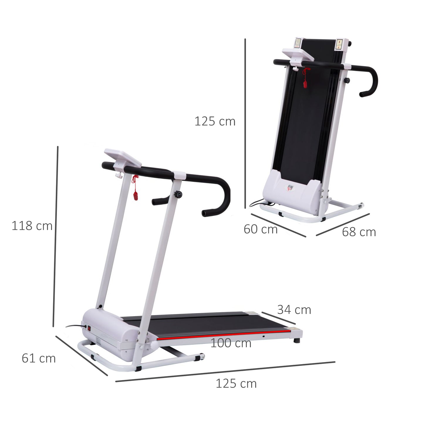 1-10Km/h Folding Treadmill Home Running Fitness Machine Safety Stopper HOMCOM