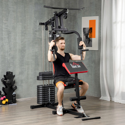 Multi Home Gym Machine with 66kg Weights for Strength Training Red HOMCOM