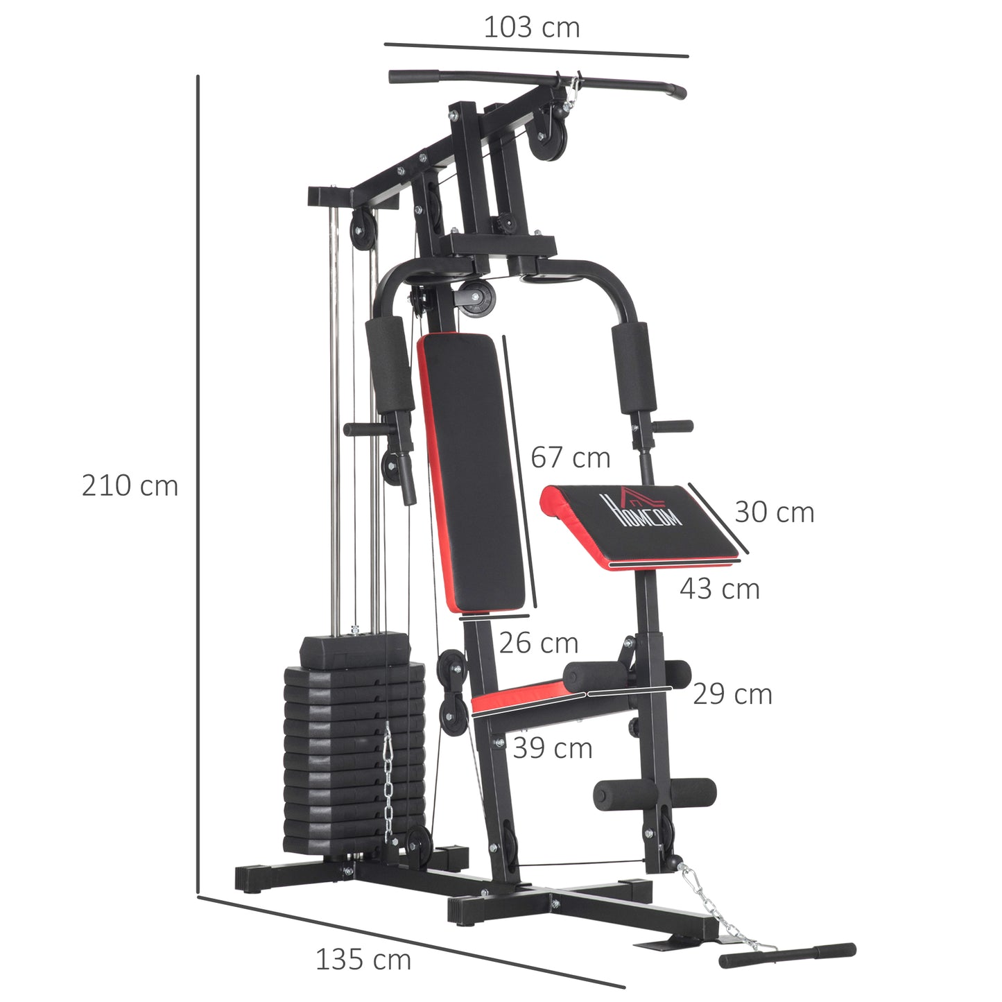 Multi Home Gym Machine with 66kg Weights for Strength Training Red HOMCOM