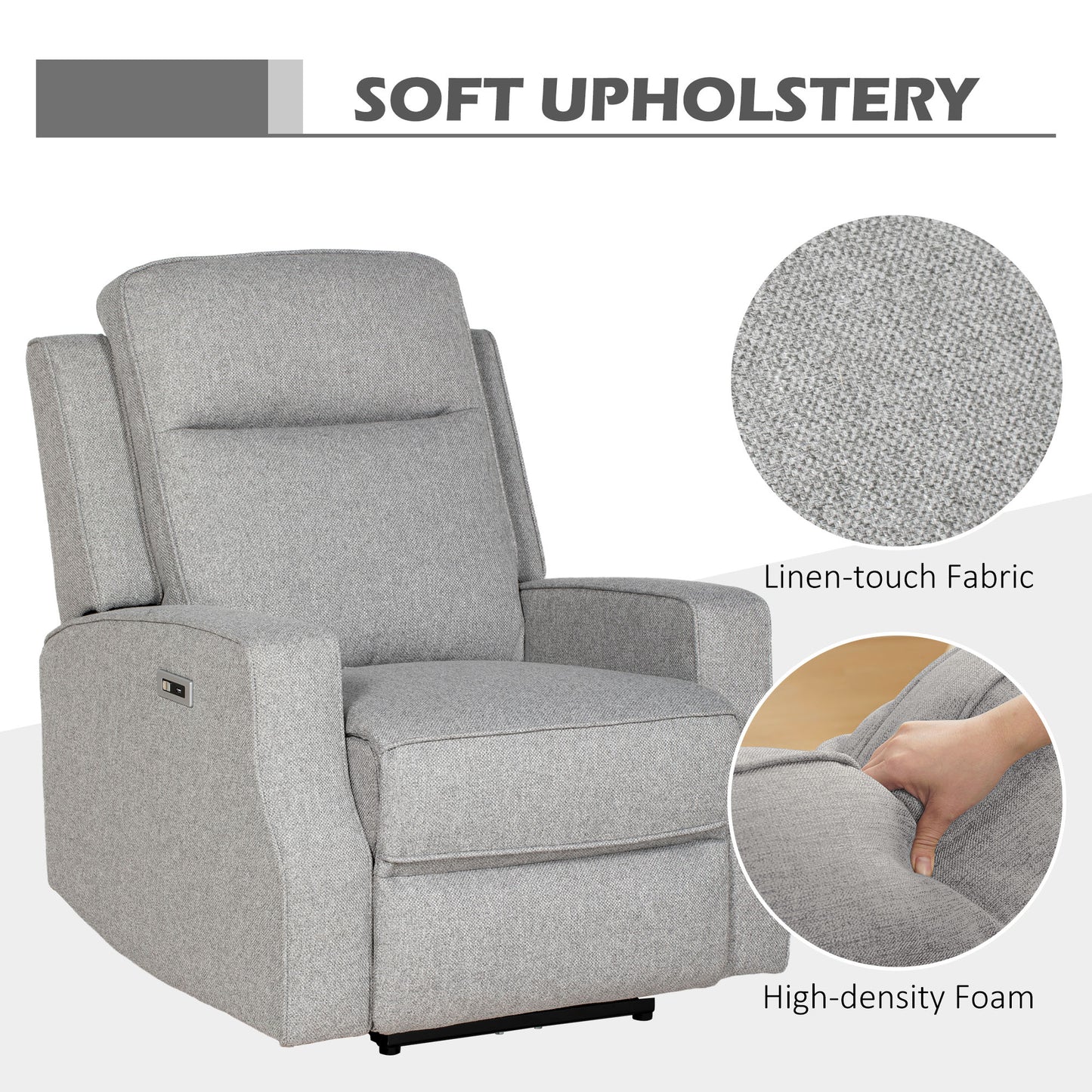 Electric Armchair Fabric Recliner Chair with USB Port Grey HOMCOM