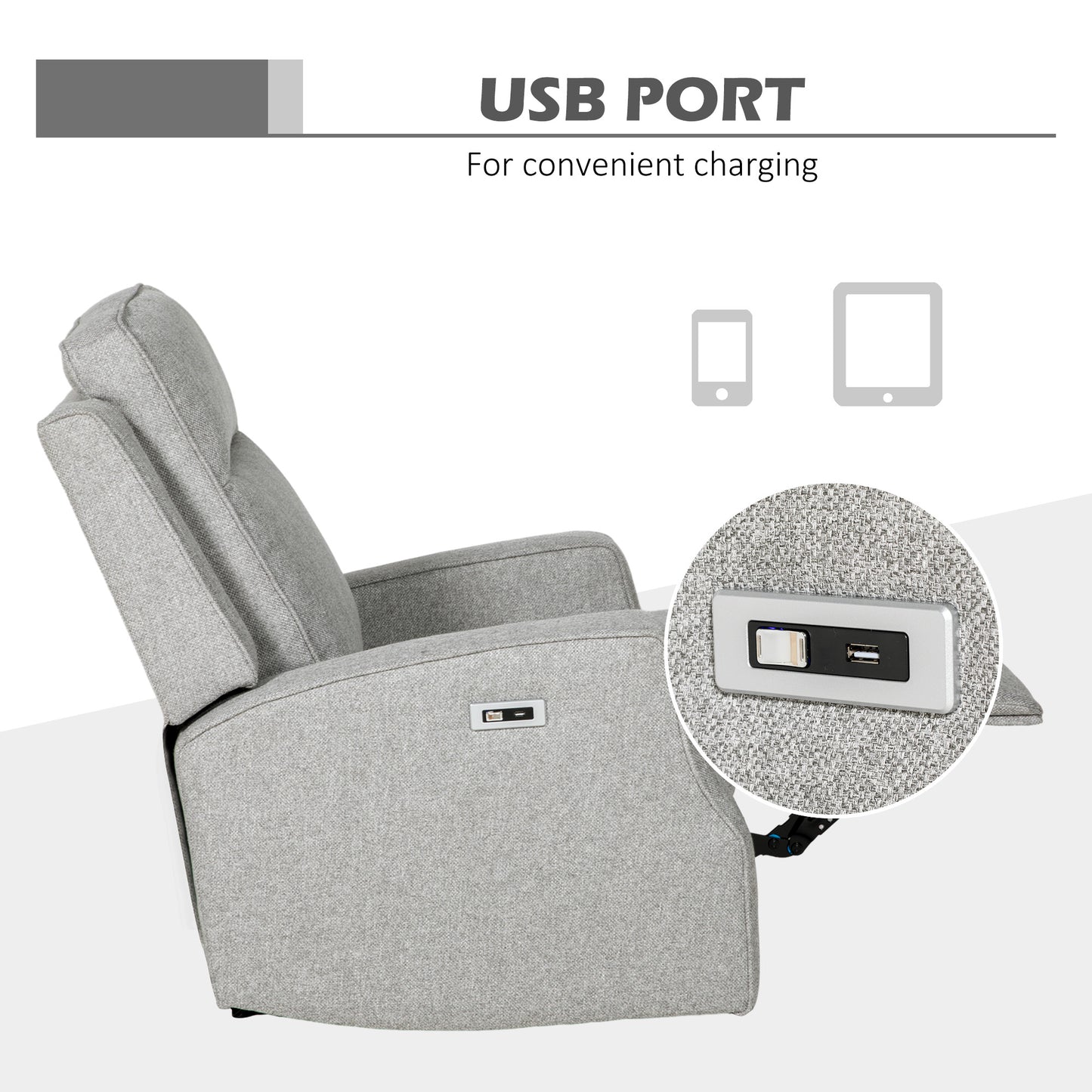 Electric Armchair Fabric Recliner Chair with USB Port Grey HOMCOM