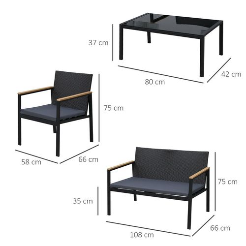 4-Seater Outdoor PE Rattan Table and Chairs Set Black