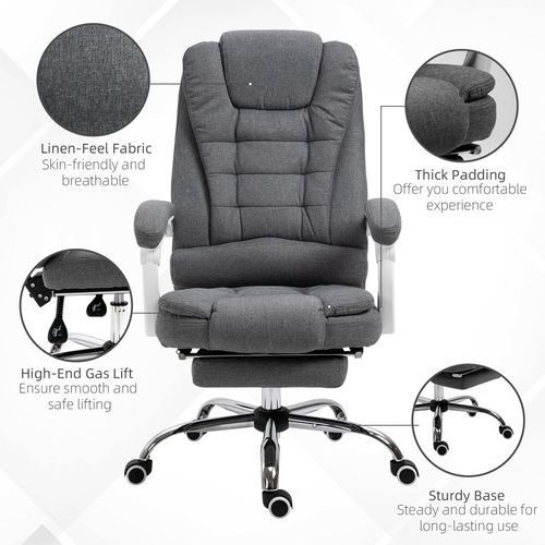 Computer Office Chair Home Swivel Task Recliner w/ Footrest Arm Grey