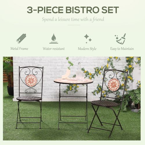 3-Piece Outdoor Bistro Set w/ Mosaic Round Table and 2 Armless Chairs Outsunny