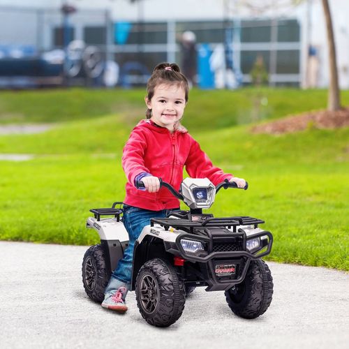 12V Electric Quad Bike for Kids w/ LED Headlights Music White HOMCOM