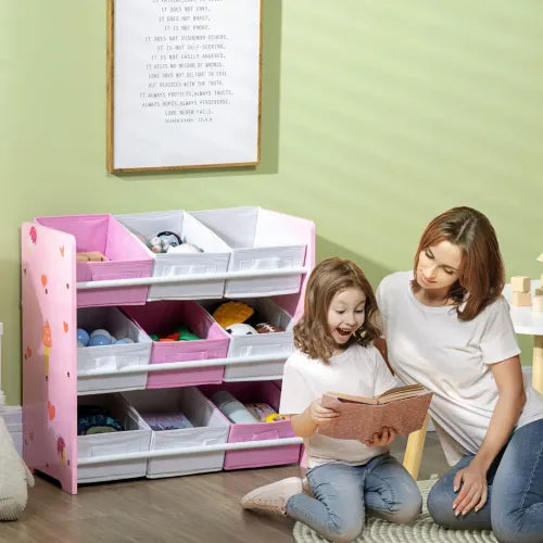 Kids Storage Unit with 9 Removable Storage Baskets for Nursery Playroom Pink