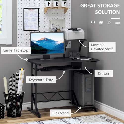 Computer Desk Quality Office Home PC Shelf Tray Wood Station Black HOMCOM