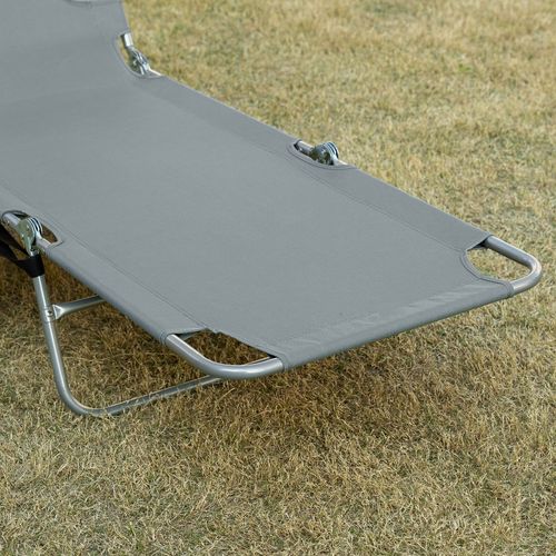 Beach Chaise Lounge Portable Adjustable Backrest with Face Cavity Grey Outsunny