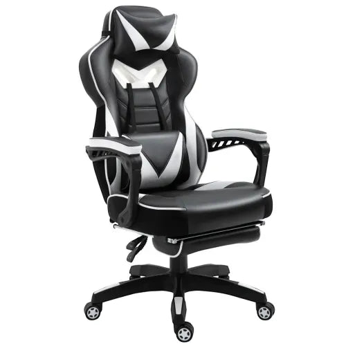 Gaming Chair Ergonomic Reclining w/ Manual Footrest Wheels Stylish Office White