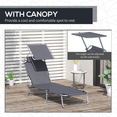 Folding Chair Sun Lounger Recliner Seat Sunshade Garden Outdoor Grey