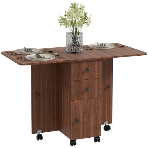 Folding Dining Table, Drop Leaf Table With Drawers Distressed Brown HOMCOM