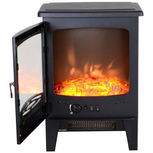 Electric Heater Freestanding Fireplace Artificial Flame Tempered Glass Casing